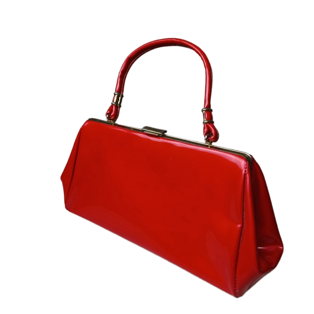Vintage Patent Leather Red Top Handle Purse. Hot! Gem